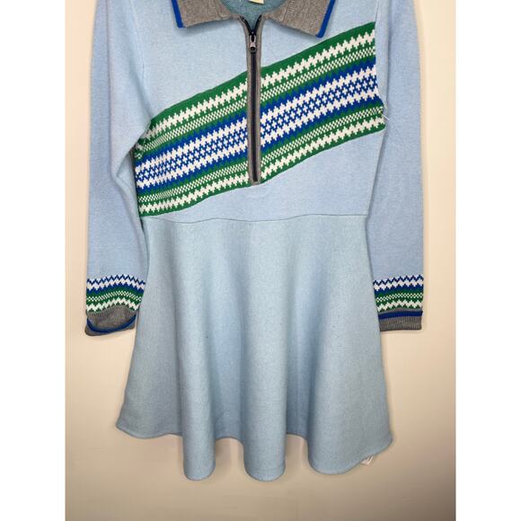 Maeve Striped 3/4 Sleeve Collared Fit & Flare Mini Dress Blue Green Women Medium - Picture 4 of 10